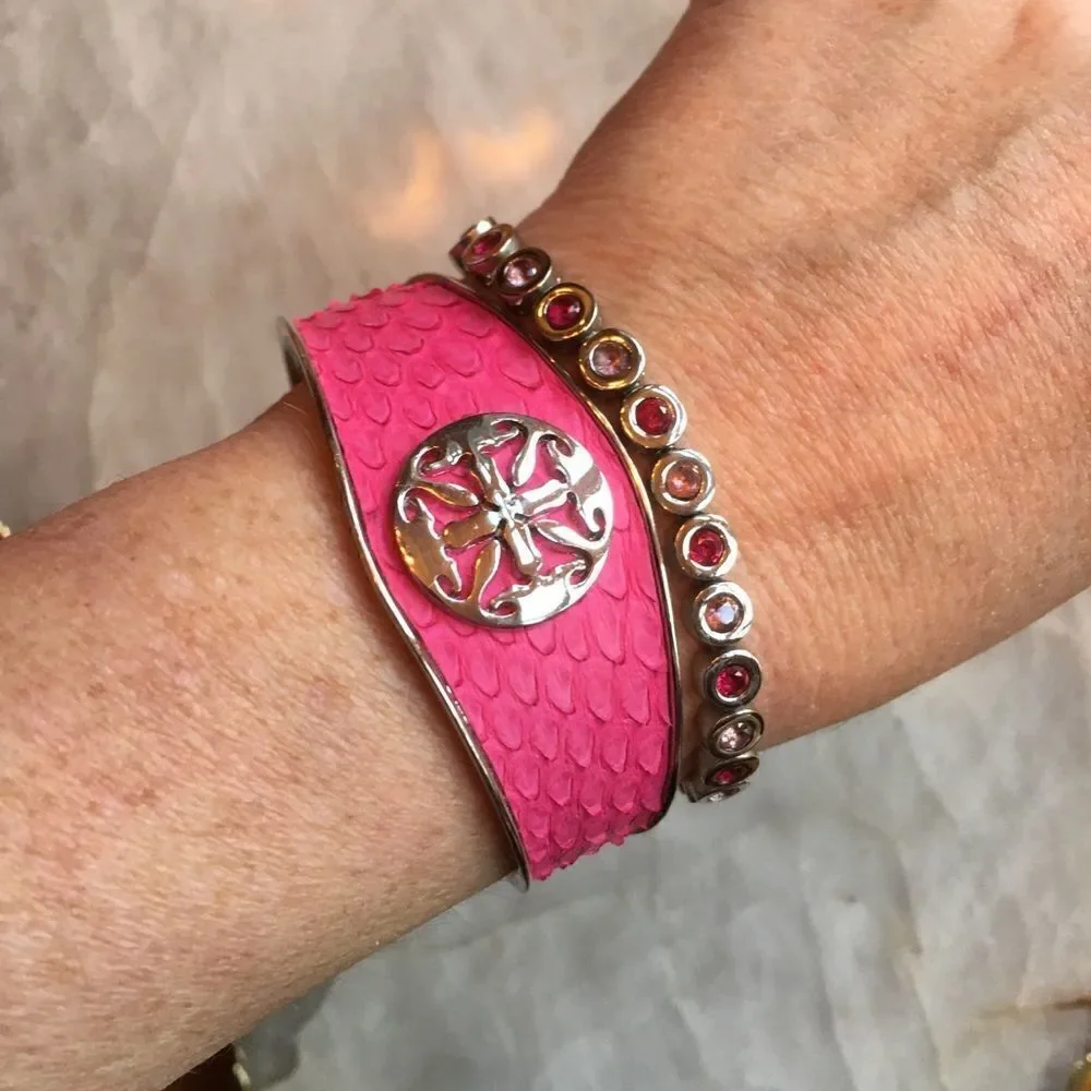 Rustic Cuff COTM October 2016 Pink Python Leather & Crystal Bracelet NWT
